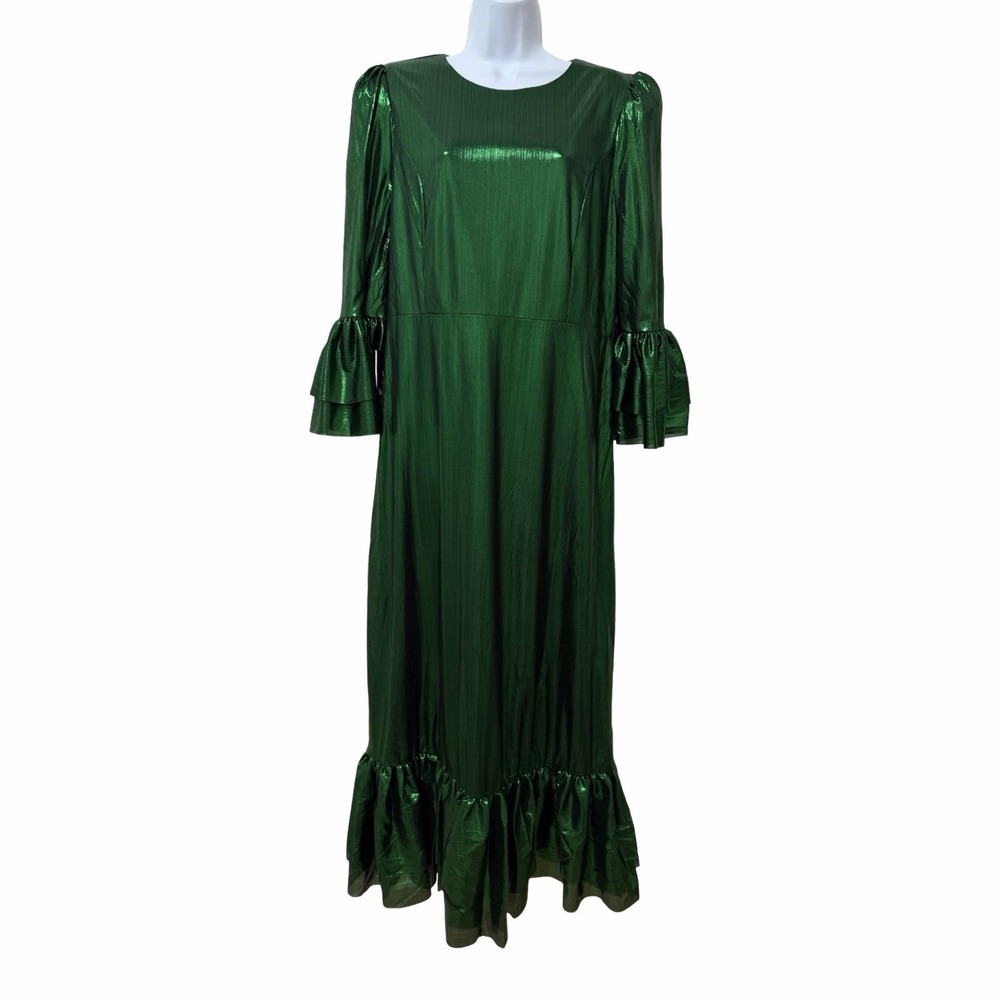 Tuckernuck Pomander Place Lillith Lurex Crinkle Midi Dress Size XL Emerald Green